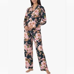 New Room Service Pajama 2 Piece Set Shawl Collar Punk Black Floral Pjs